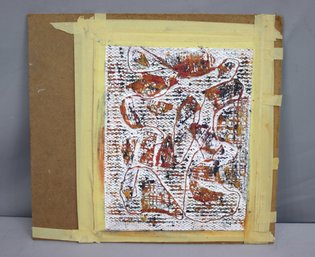 Unsigned Original Collage Composition In Wire Grid, String, House Paint, Secured To Board With Masking Tape