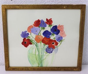 Happy, Happy Flowers In Clear Glass Bowl Watercolor, Framed