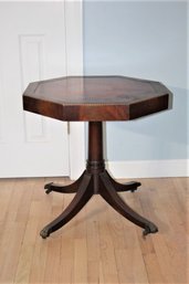 Regency Style Octagonal  Leather Top Table With Marquetry And Claw Foot Caps