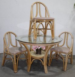 Vintage Vogue Rattan Manufacturing Patio Table And Chairs -Glass Top