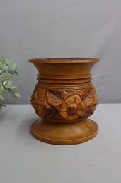 Vintage Haitian Folk Art Hand Carved Wood Vase/pot