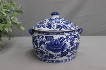 Blue And White Floral Porcelain Jar With Lid