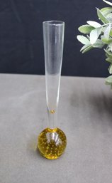 Vintage Amber Bubble Base & Flute Neck Glass Bud Vase