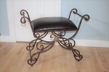 Upholstered Iron Scroll Vanity Bench