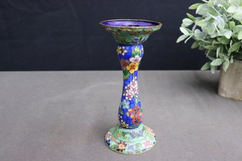 Superb Polychrome Braided Wire Cloisonne Many Flower Candlestick Holder