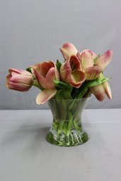 Artificial Tulip Bouquet In Clear Vase With Fake Water Fill