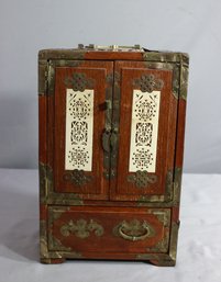 Vintage Chinese Ornately Decorated Mini-Armoire Jewelry Chest