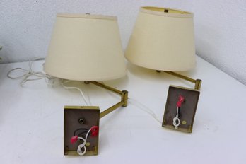 Two Brass Articulated Arm Wall Sconces With Shades, Made In Spain (wired)