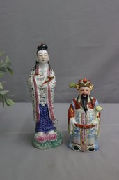 Two Vintage Chinese Export Famille-Rose Wucai Porcelain Figurines