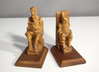 Vintage Carved Wood Bookends Don Quixote & Sancho Panza Ouro Spain