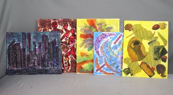 Group Lot Of 5 Mixed Media Collages  From The Harmon Estate