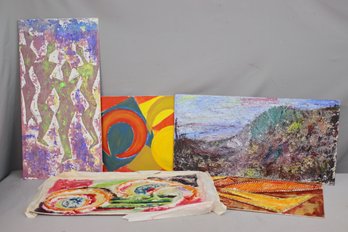 Group Lot Of 5 Abstract Textural Compositions, Unframed And Unsigned