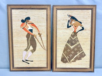 Pair Of Ran Su 3D Wooden Art Spanish Dancers Wall Decor