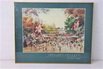 New York Marathon Finish Line Color Print Of Original Watercolor, Framed And Signed