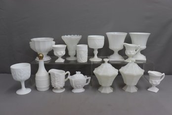 Group Lot Of Milk Glass Stemmed And Pedestal Glasses And Vessels