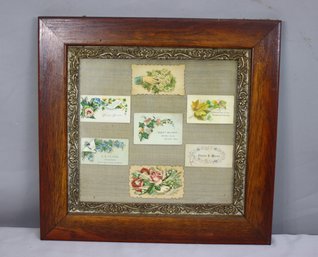 Framed Collection Of Quite Floral Vintage Calling Cards And Business Cards