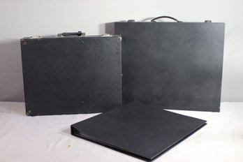 Vintage Triple Black Group Lot Small Portfolio Art Case, Briefcase, And Presentation Binder