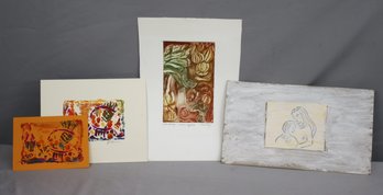 Group Lot Of 4 Small Prints From Etchings And Woodblocks