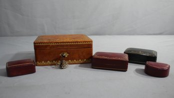 Group Lot Of Vintage Leather Trinket And Jewelry Boxes