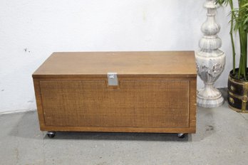 Vintage  Walnut And Cane Panel Blanket Chest On Casters
