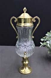 Italian Made Cut Glass Crystal Decanter/urn With Brass Base And Top, Made In Italy Stamped Om Bottom