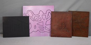 Group Lot Of 4 Abstract Intaglio Wall Panels From The Harmon Estate