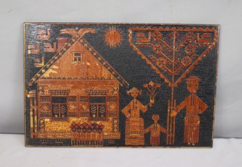 Vintage Folk Art USSR Russian Straw Art On Wood Board