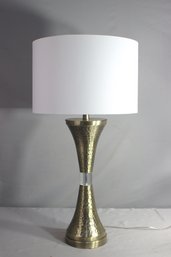 Modern Table Lamp Hammered Brass Metal Concave Column White Drum Shade