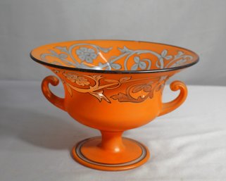 Vintage Orange Glass Compote With Floral Motifs