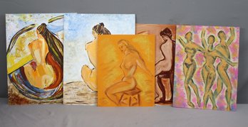 Group Lot Of 5 Female Nude Studies On Board