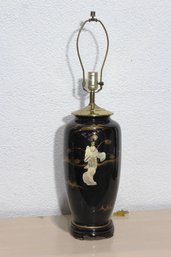 Vintage Oriental Lamp With Mother Of Pearl Figures