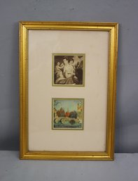 Elegant  Fluted And Beaded Faux Gilt Frame With Two Vintage Style Small Color Prints