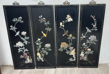 'Set Of 4 Asian Mother Of Pearl Inlay Panels - Floral And Bird Motifs'
