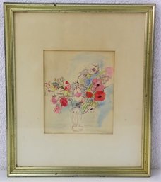 Original Watercolor With Wide Mat And Patina Frame