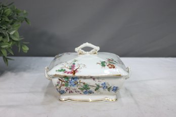 Vintage CH Field Haviland Limoges Rectangular Covered Dish With Gold Trim And Florals