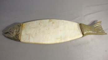 Antique Alabaster And Brass Fish-Shaped Letter Opener-25.5'