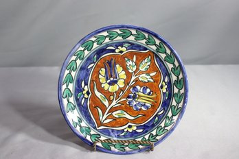 Vintage Israeli/Jerusalem Pottery Hand Painted Wall Plate, Signed Verso