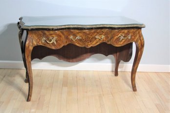 Lavish Marquetry And Ormolu Console Desk With Serpentine Front And Bombe Back