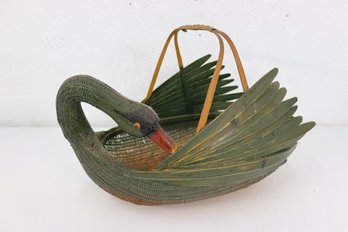 Painted Woven Reed And Cane Goose Basket - Made By Zhejiang Handicrafts In China For Ben Rickert, Inc