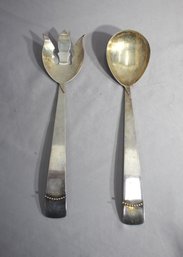 Vintage Three Crowns Mark Silver-plated Salad Server Fork And Spoon