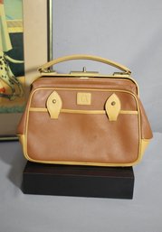 Vintage Giorgio Armani Hinge Handbag - Elegant Brown And Yellow Leather