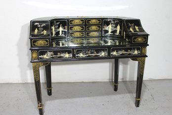 Black Lacquer Ladies' Desk With Mother Of Pearl Inlay