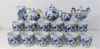 Group Lot Partial Blue And White Japanese Blue Danube Tea Set With Cups, Pot, Creamer/Sugar And More