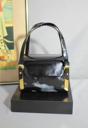 Vintage Rodo Midnight Black Patent Box Purse - Made In Italy