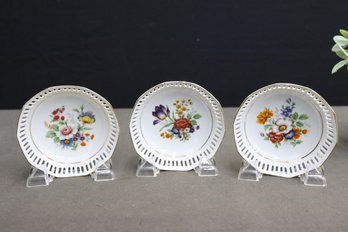 Group Of 3 Schwarzenhammer Porcelain Small Pierced Rim Bowls