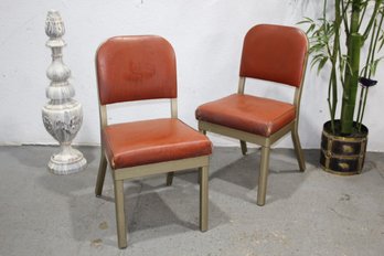 Pair Of Vintage Harter Co. Steel Office Chair In Terracotta Vinyl Upholstery