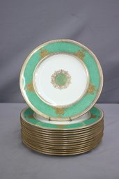 14pc  Columbia Powder Green Rim And Center By Wedgwood Bone China 10.5' Plates