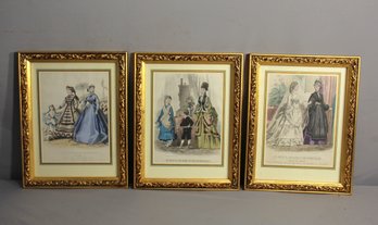 Triptych Of Vintage Fashion Prints In Ornate Frames