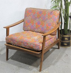 Vintage MCM Walnut Lounge Chair With Pop Flower Upholstery