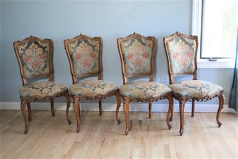 Set Of 4 Rococo Style Mahogany Upholstered Dining Chairs